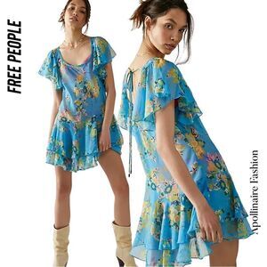 Free People Love To Love Blue Mini Floral Dress NWOT Medium and XS TP
